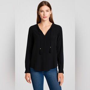 Equipment Femme Black Silk Long Sleeve Tassel Blouse Women’s Size S